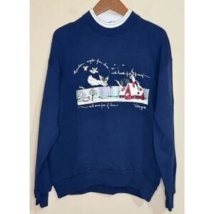 Vtg Gopher Sport Sweatshirt Womens Large Guardian Angel Love Nature Cabin Blue